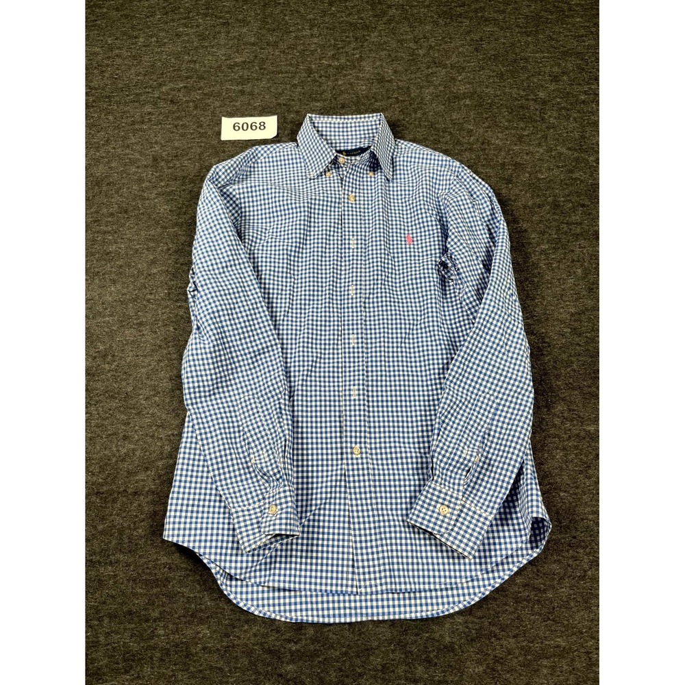 Ralph Lauren Shirt Mens Medium Green White Check Stretch Collar Button Down